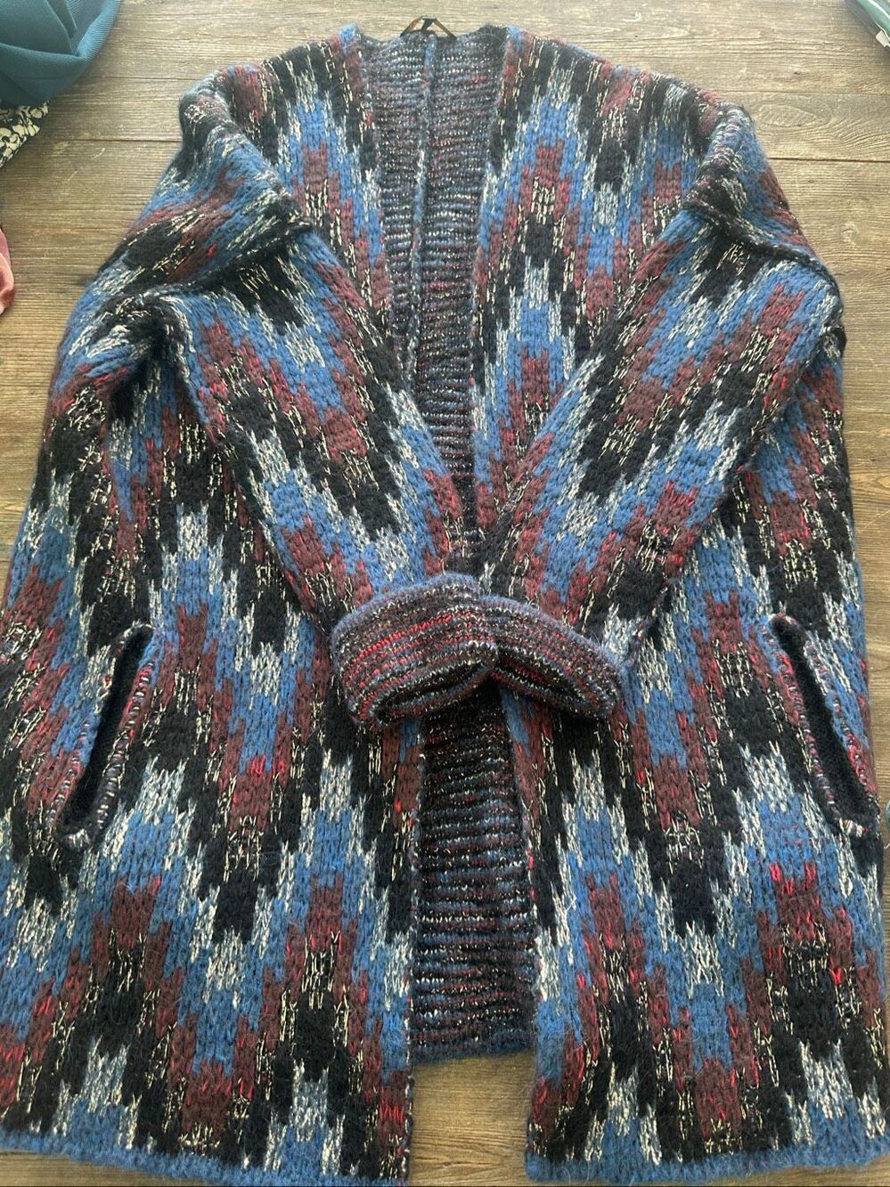 Maje Marion Mohair Blend Open Front Cardigan Sweater Pockets Blue Size 1